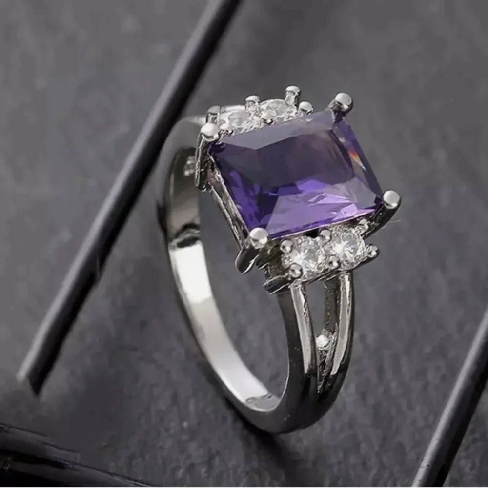 Luxury Amethyst 925 Silver Plated Ring 7